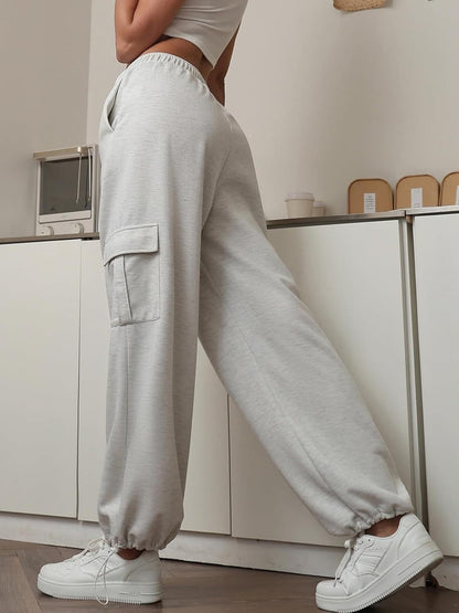 High Waist Drawstring Cargo Jogger Pants