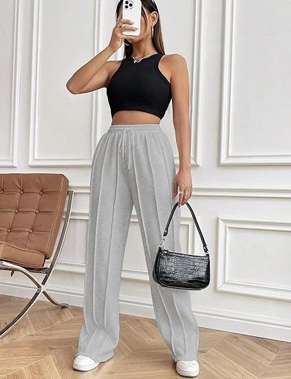 High Waist Cotton Wide Leg Drawstring Pants