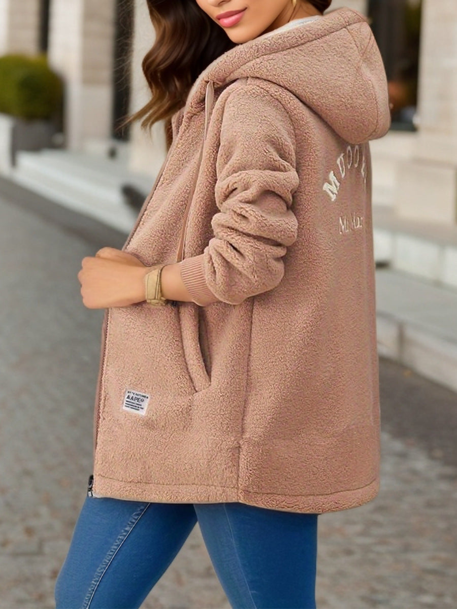 Women's Sherpa Fleece Hooded Zip Up Longline Jacket