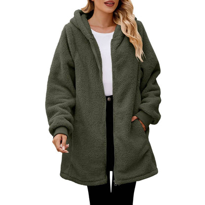 Women's Oversized Sherpa Fleece Zip Up Hooded Jacket