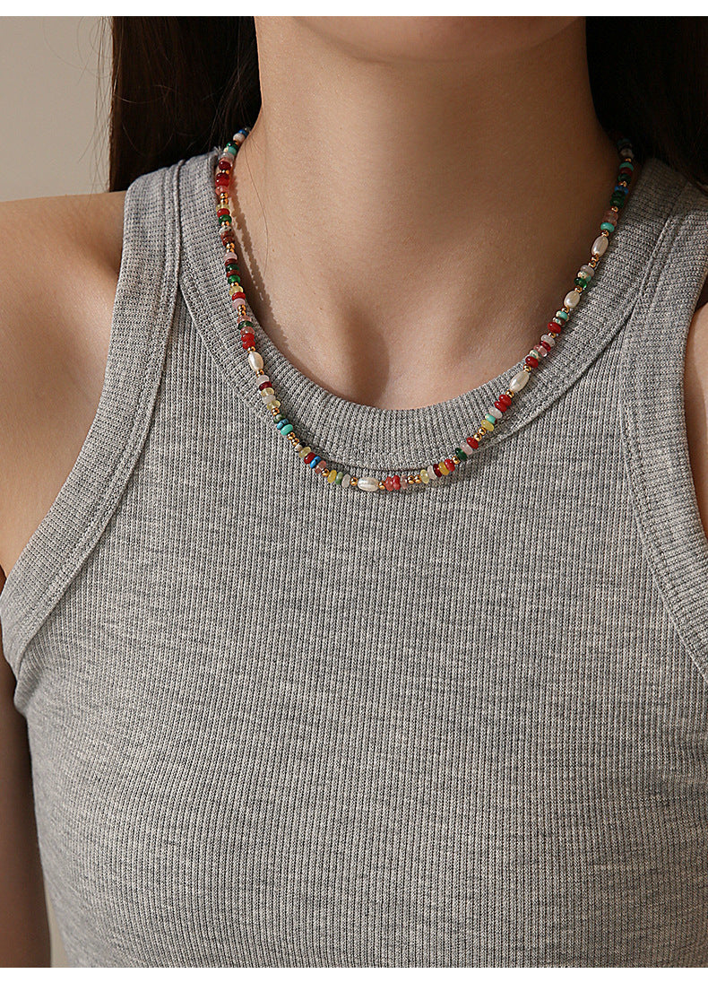 Multicolor Beaded Freshwater Pearl Necklace
