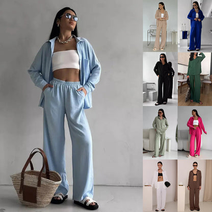 Women's Cardigan Wide Leg Pants Two Piece Lounge Set