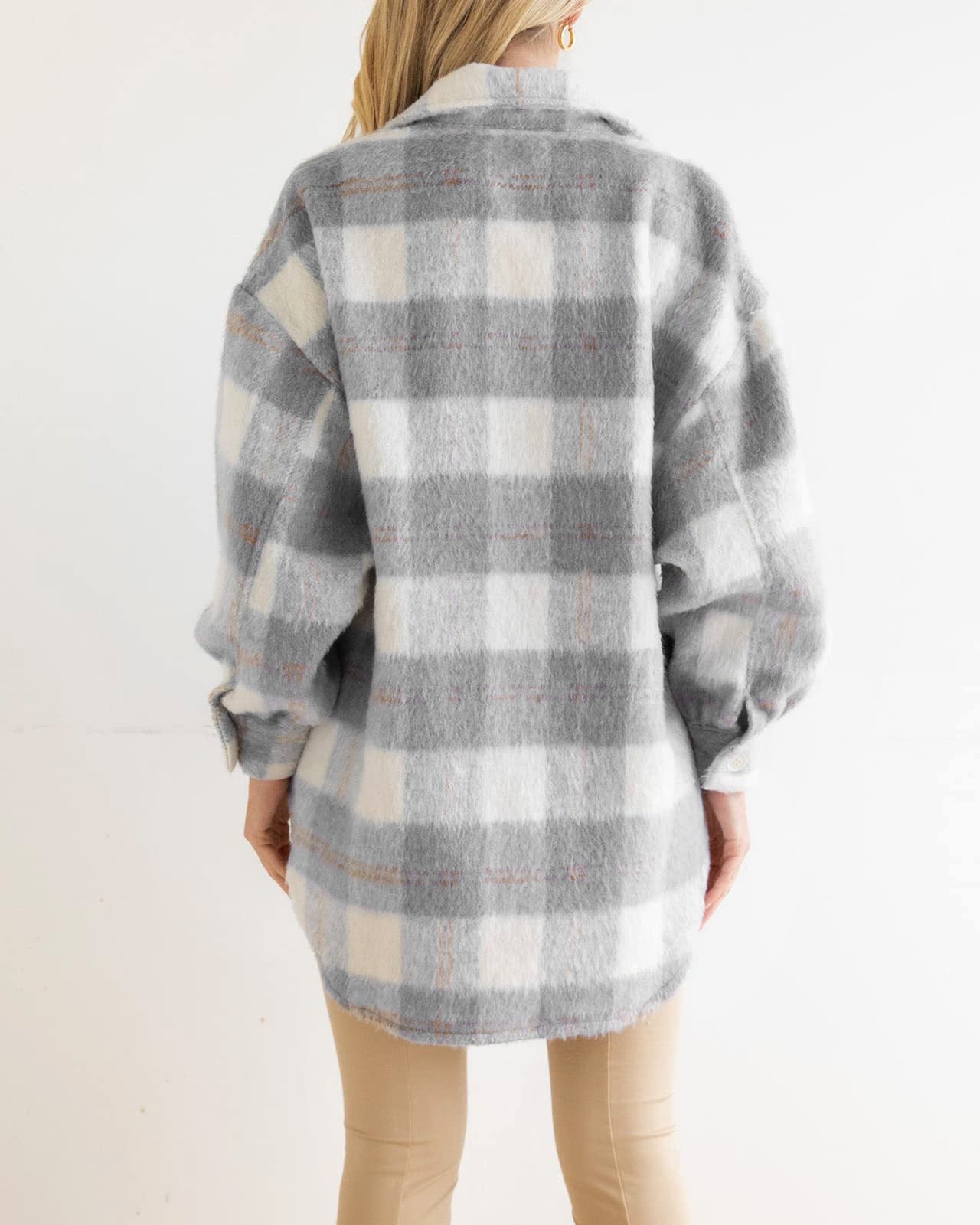 Plaid Mohair Shacket Jacket Oversized Wool Blend Coat