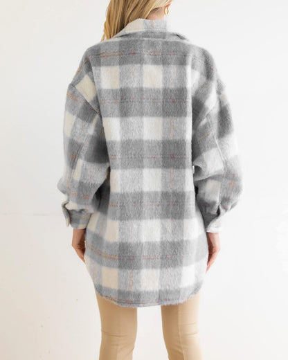 Plaid Mohair Shacket Jacket Oversized Wool Blend Coat