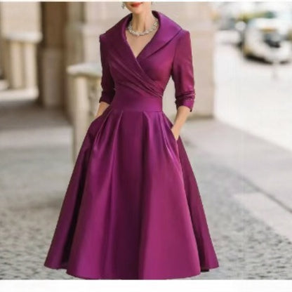 Women's Vintage Fit and Flare Blazer Midi Dress Long Sleeve