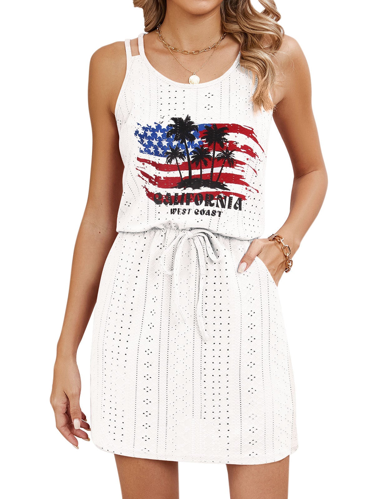 Open Knit Swim Cover Up Sleeveless Boho Beach Dress