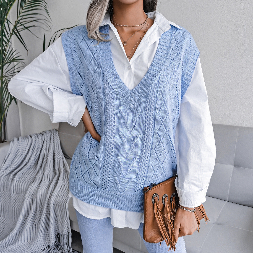 Knit Sweater Vest Women | V Neck Cable Knit Pullover