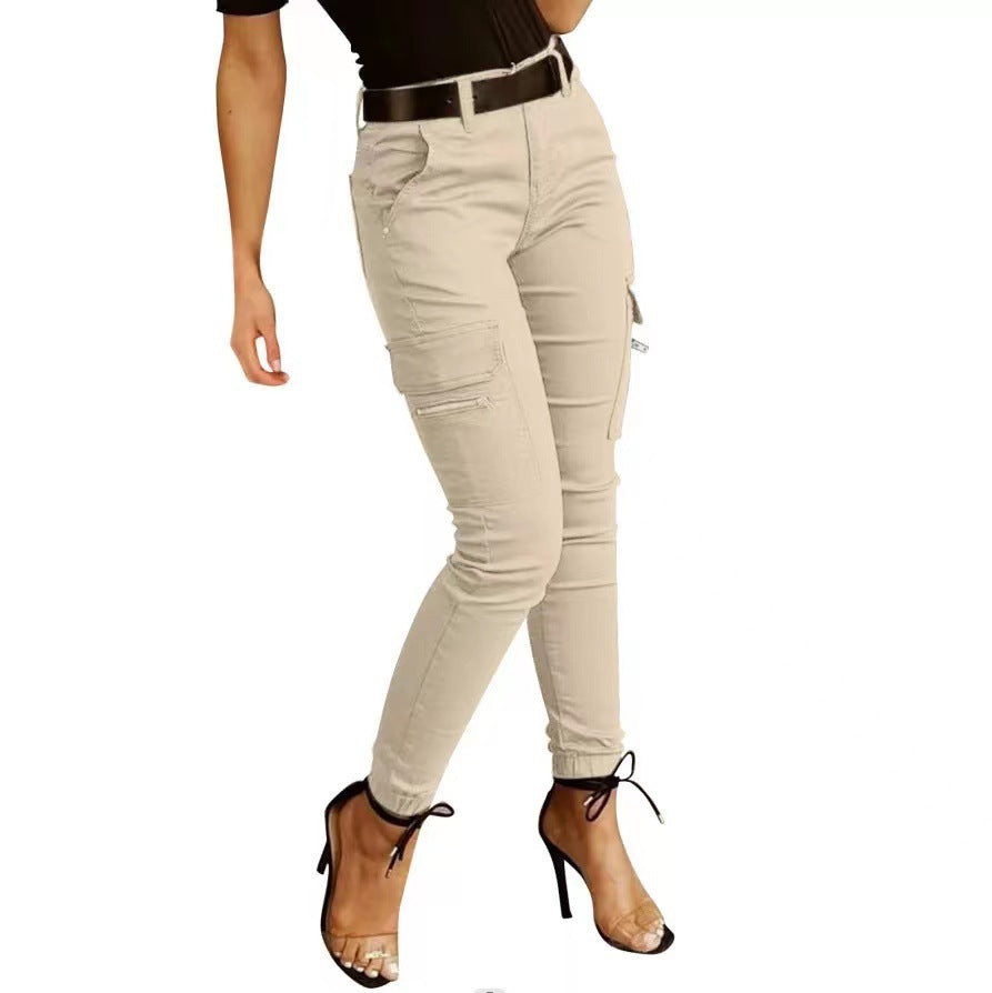 Women's Skinny Cargo Joggers Mid-Rise Cotton Pants