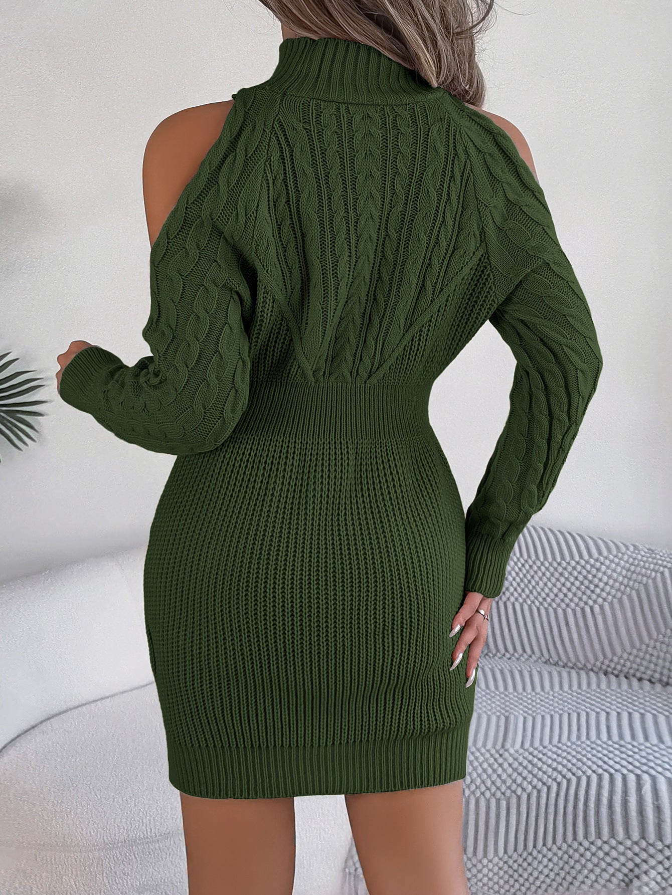 Women's Casual Semi-turtleneck Twist Lantern Sleeve Hip-wrapped Sweater Skirt