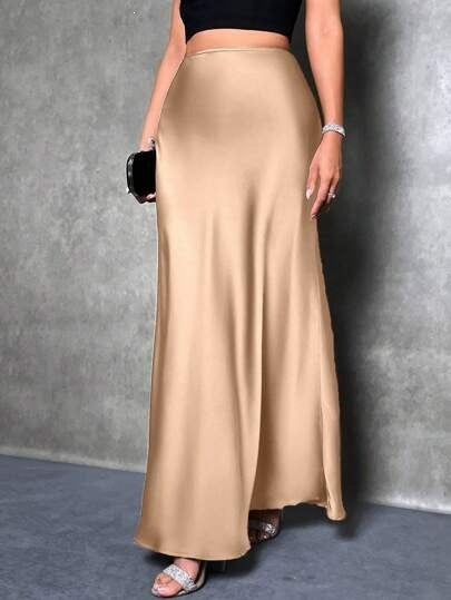 Women's Satin Maxi Skirt A-Line High Waist Long