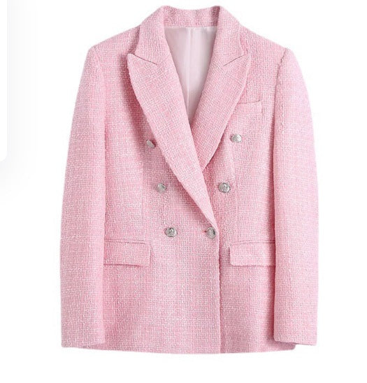 Women's Tweed Double Breasted Blazer Jacket