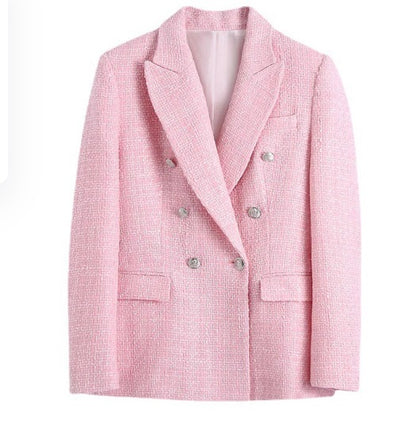 Women's Tweed Double Breasted Blazer Jacket