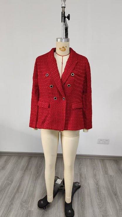 Women's Tweed Double Breasted Blazer Jacket
