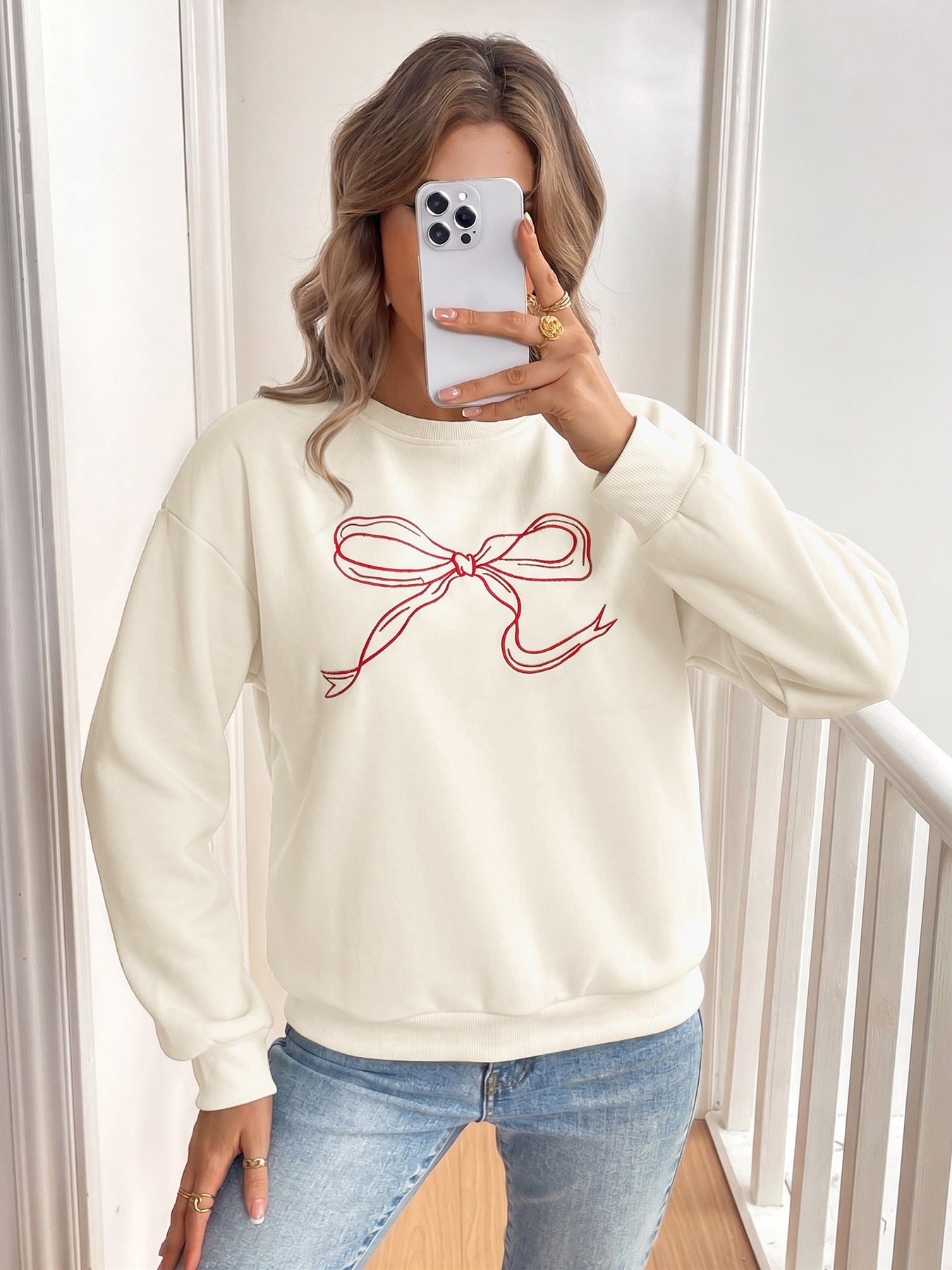 Women's Coquette Bow Sweatshirt Oversized Crewneck Pullover