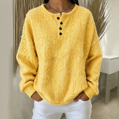 Women's Oversized Henley Sweatshirt Pullover Top