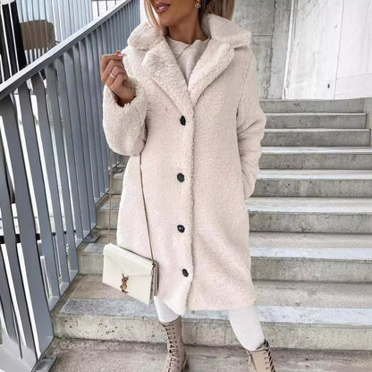 Women's Teddy Coat Button Front Fleece Lapel Long Sleeve