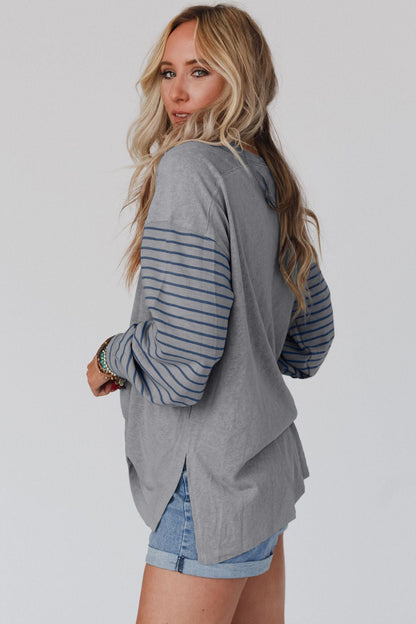 Striped Colorblock Long Sleeve Casual Top for Women