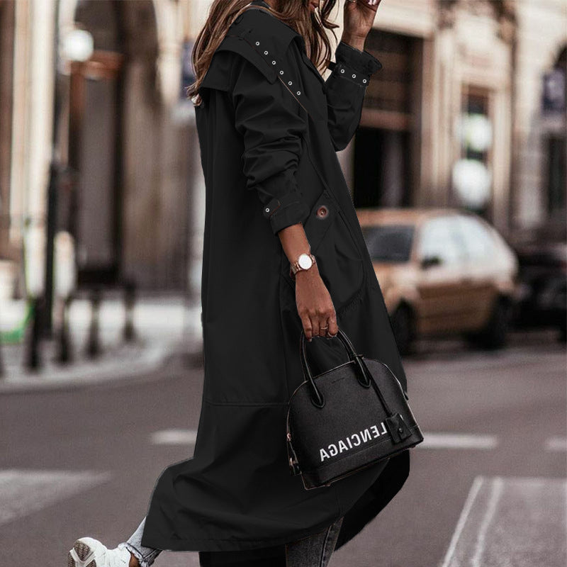 Women's Wide Lapel Single Breasted Long Trench Coat