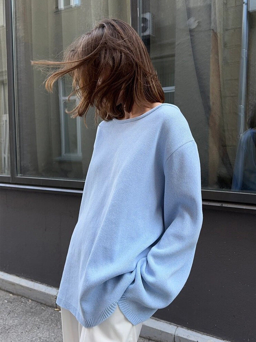 Women's Open Back Cotton Sweater Oversized Pullover