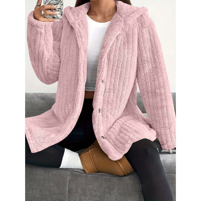 Hooded Sherpa Fleece Jacket with Button Closure