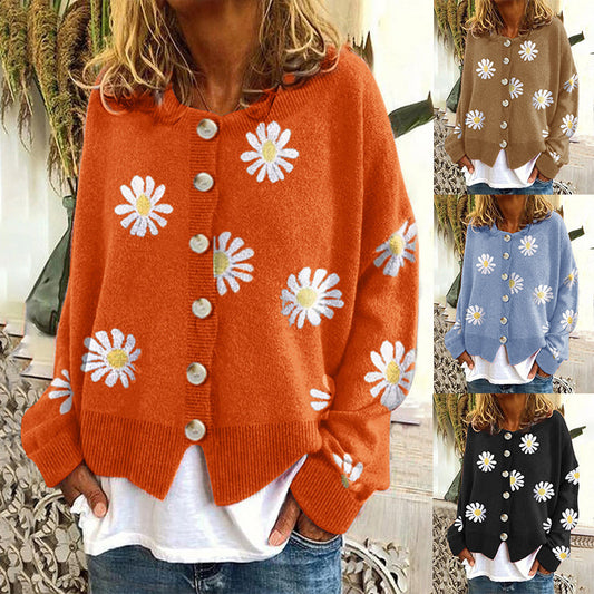 Women's Daisy Embroidered Chunky Knit Cardigan