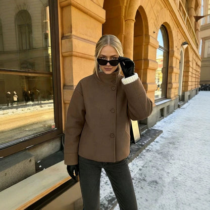Women's Oversized Wool Blend Stand Collar Jacket