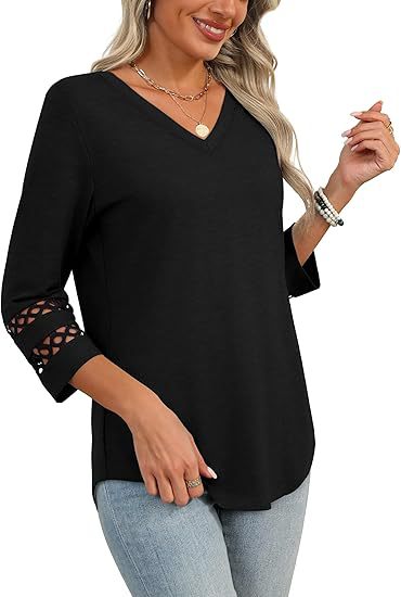 White V-Neck Lace Sleeve Casual Knit Top for Women