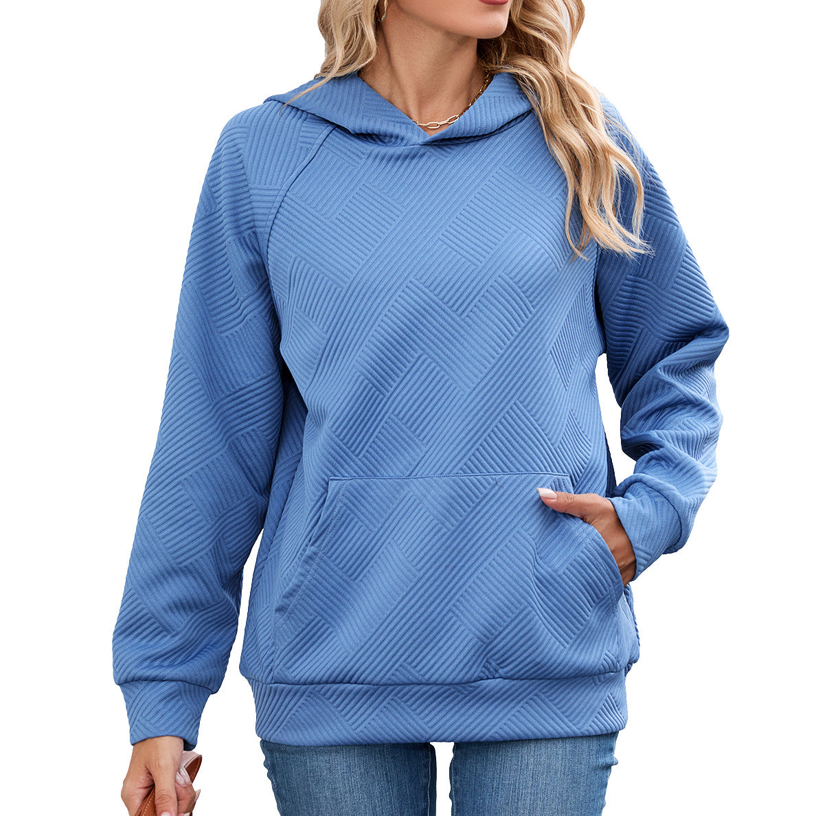 Women's Oversized Textured Hoodie Pullover with Pocket