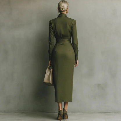 Womens Linen Shirt Dress Long Sleeve Asymmetric Midi Work
