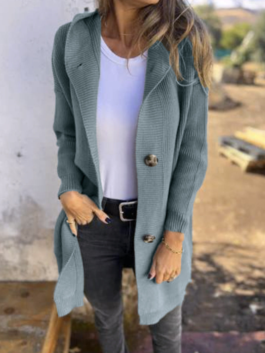 Long Hooded Cardigan Button Down Sweater with Pockets