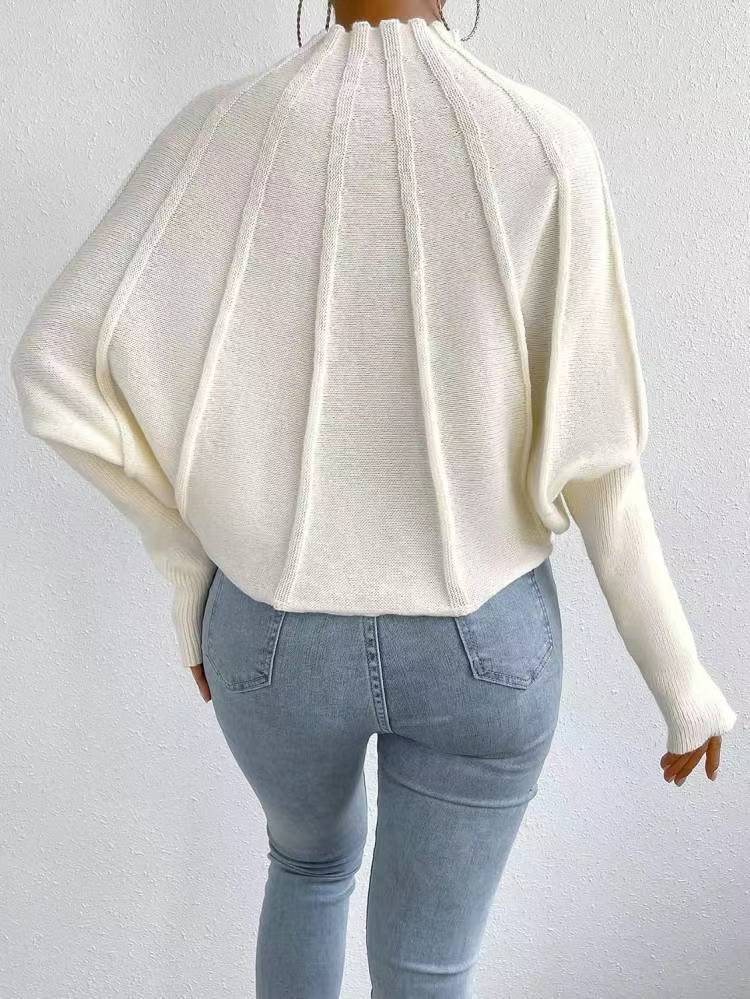 Women's Mock Neck Batwing Chunky Knit Pullover Sweater