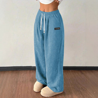 Women's Corduroy Baggy Pants Straight Leg Elastic Waist