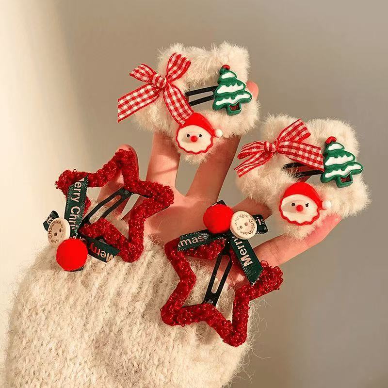 Christmas Star Hair Clips Plush Holiday Barrettes