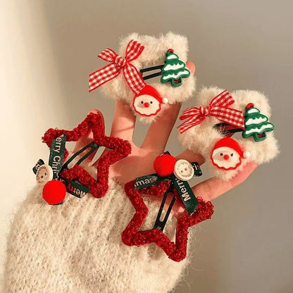 Christmas Star Hair Clips Plush Holiday Barrettes