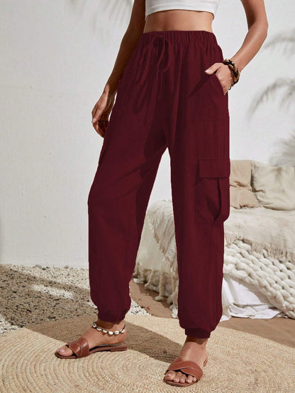 Spring/Summer Solid Color Pocket Casual Work Pants
