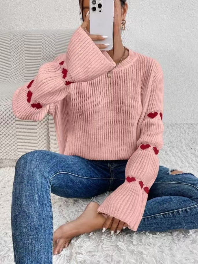 Women's Heart Elbow Patch Oversized Crewneck Sweater