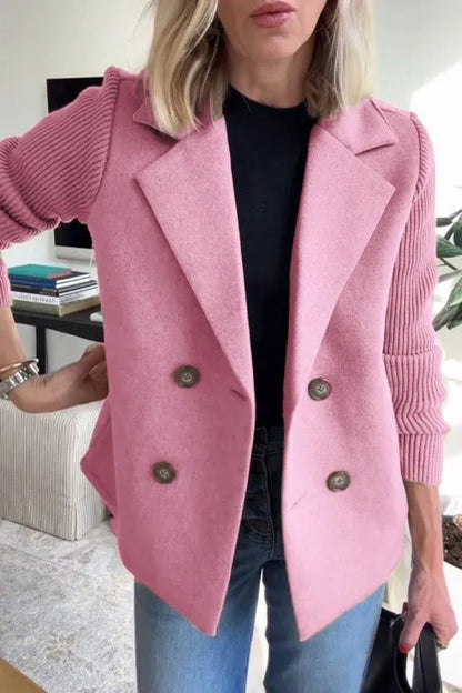 Womens Double Breasted Blazer Knit Sleeve Jacket