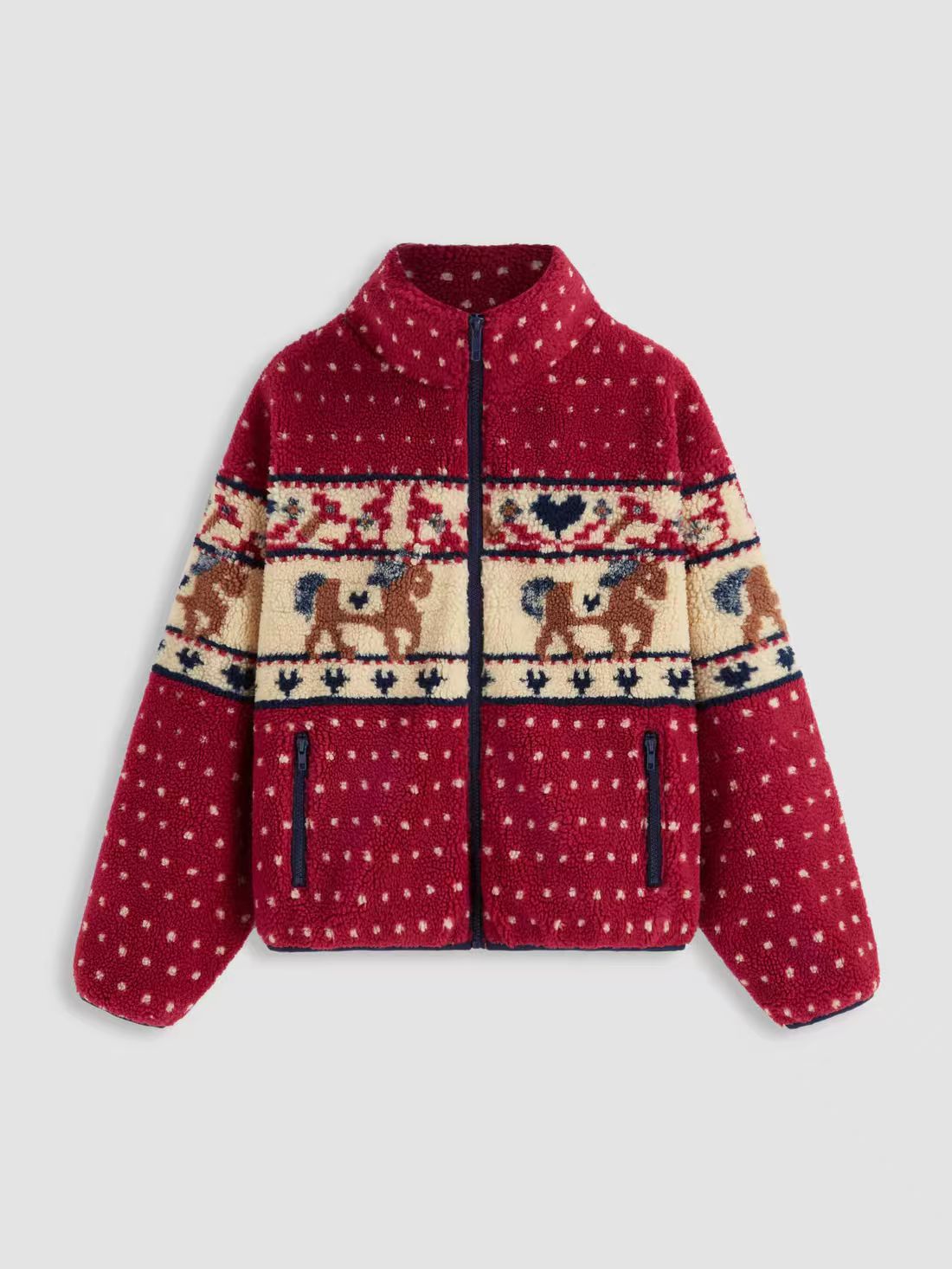 Women's Christmas Reindeer Fleece Zip Jacket with Pockets