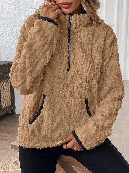 Women's Sherpa Half Zip Collared Sweatshirt Pockets