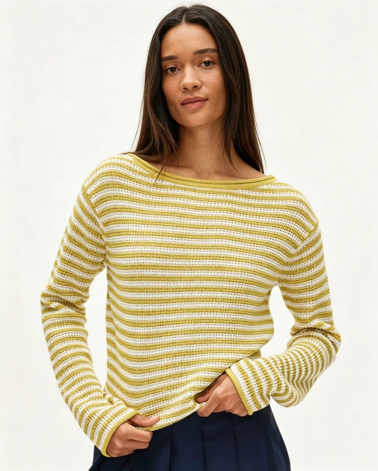 Striped Knit Sweater Round Neck Loose Pullover