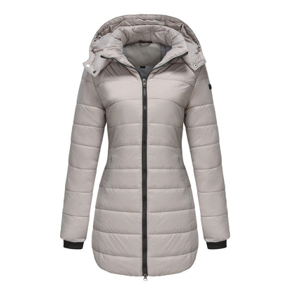 Women's Long Puffer Coat Removable Hood Winter Jacket