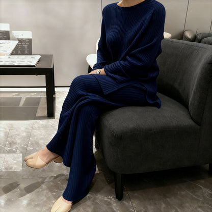 Women's Ribbed Knit Sweater Wide Leg Pants Set