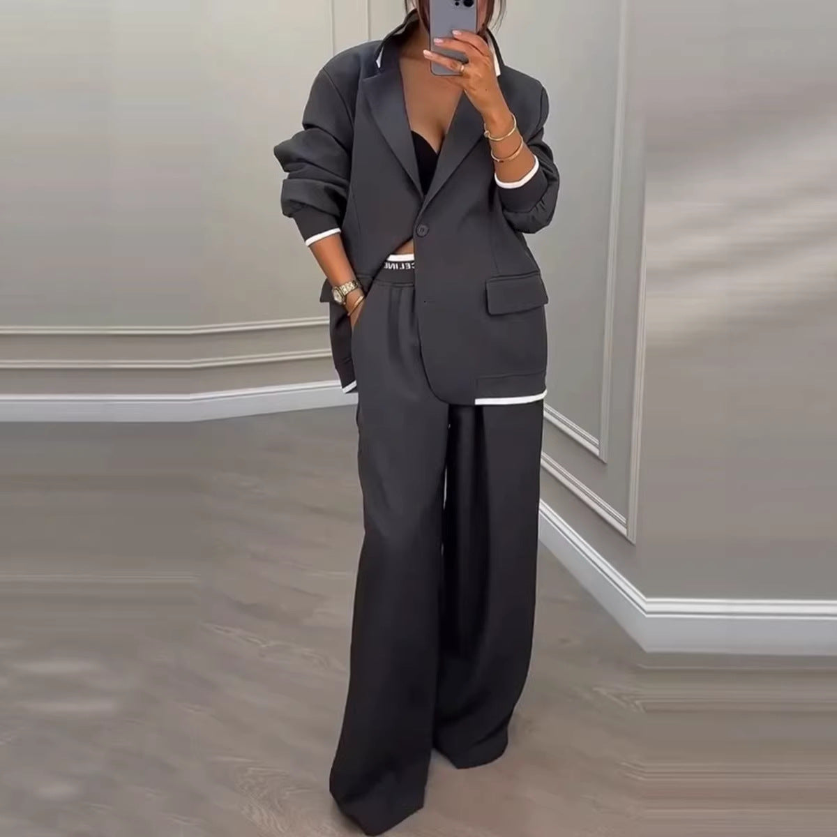 Women's Oversized Blazer Wide Leg Pant Suit Set