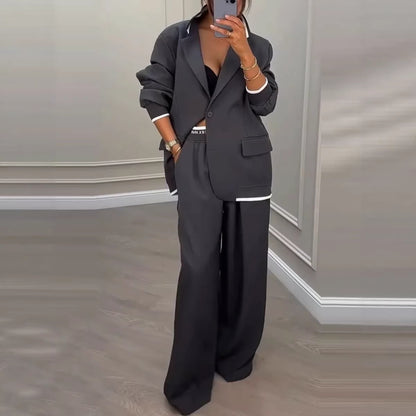 Women's Oversized Blazer Wide Leg Pant Suit Set