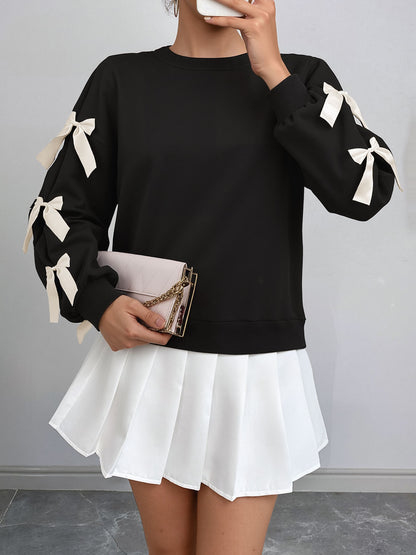 Bow Sleeve Round Neck Long Sleeve Sweatshirt