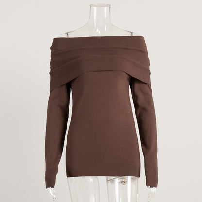 Off The Shoulder Sweater Women Fitted Long Sleeve