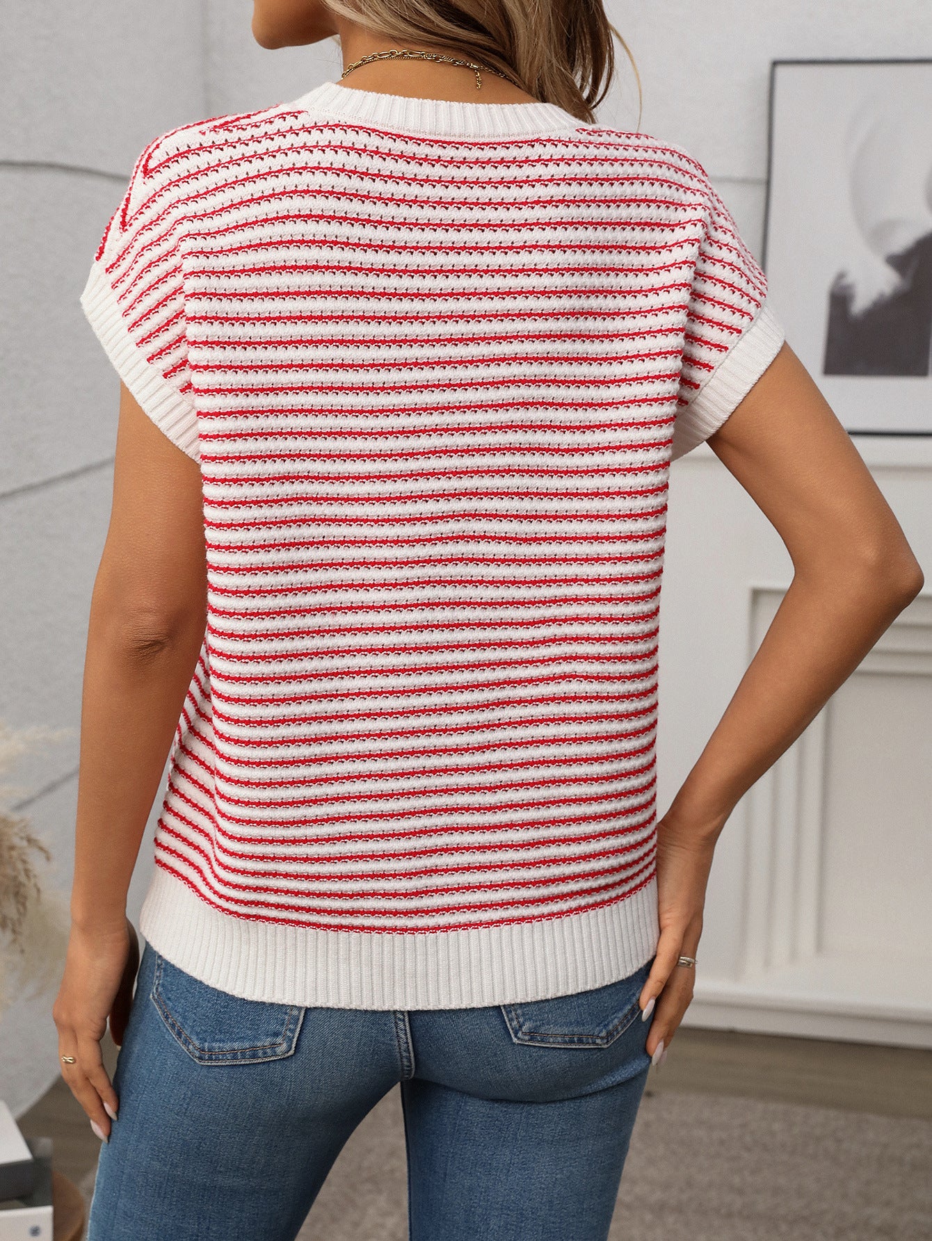 Crew Neck Striped Knit Sweater