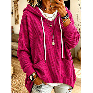 Women's Oversized Waffle Knit Hoodie Drawstring Pullover
