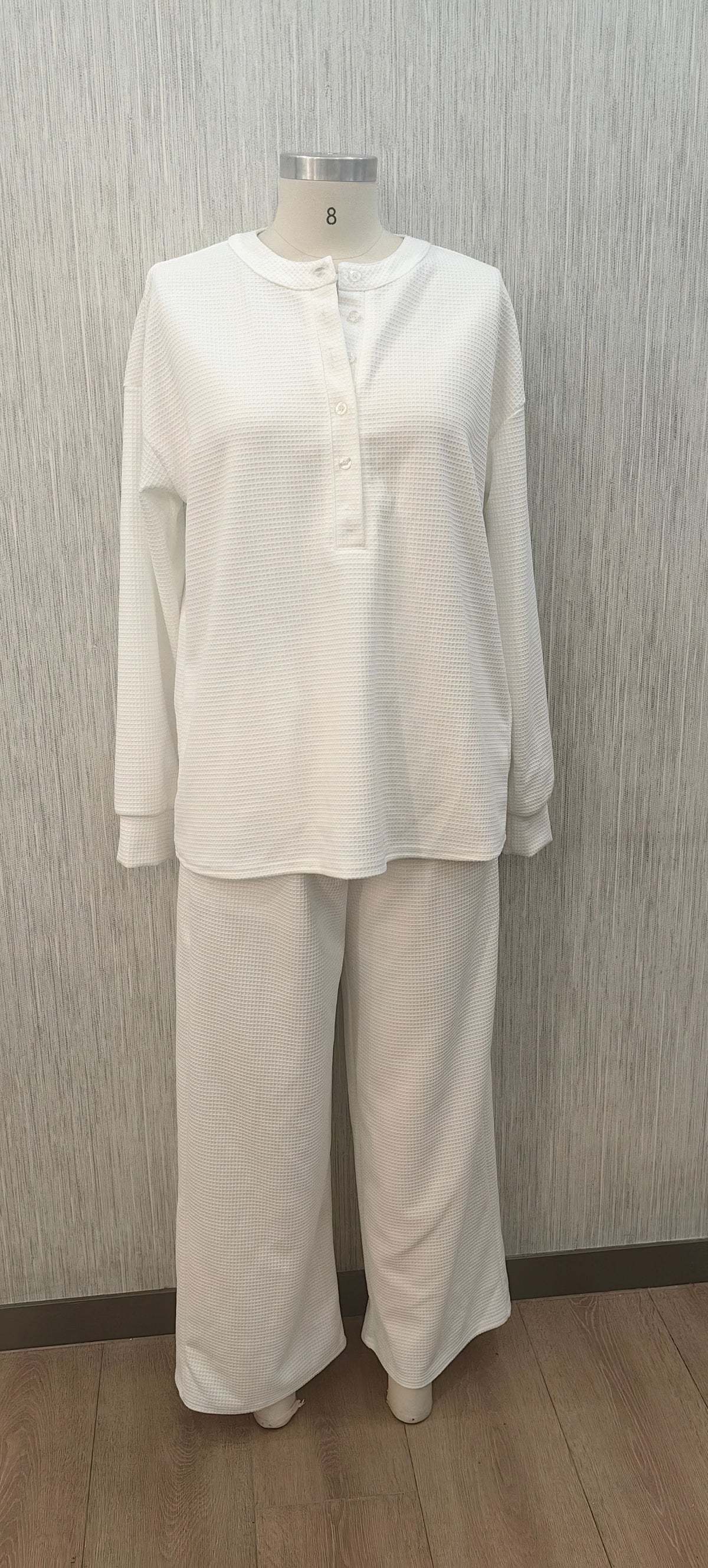 Waffle Knit Lounge Set Women Two Piece Wide Leg Pants