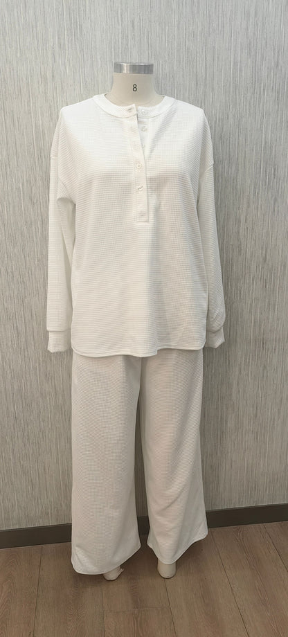 Waffle Knit Lounge Set Women Two Piece Wide Leg Pants